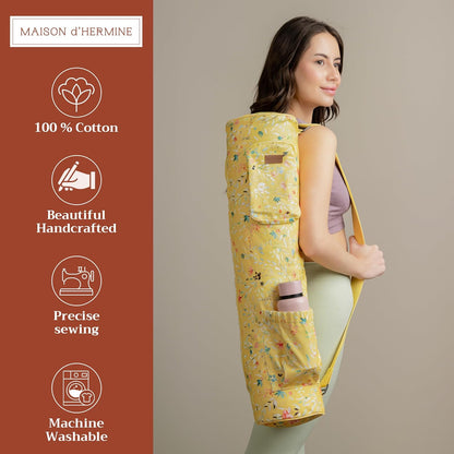 Maison d' Hermine Yoga Mat bag, Cylindrical bag for Woman&Men, yoga mat Bag &Adjustable shoulder straps Yoga Mat Carrier Bag with Drawstring Water Bottle Pocket and zipper pocket Easter Gifts