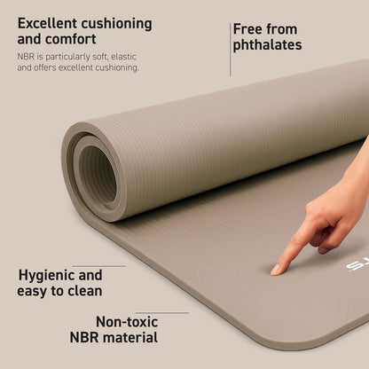 MSPORTS Yoga Mat Premium Non Slip Thick – Extra Comfortable Exercise Mat for Home Workouts, Pilates, Stretching & Gym – Cushioned NBR Foam, Gym Mat with Strap, for Women & Men