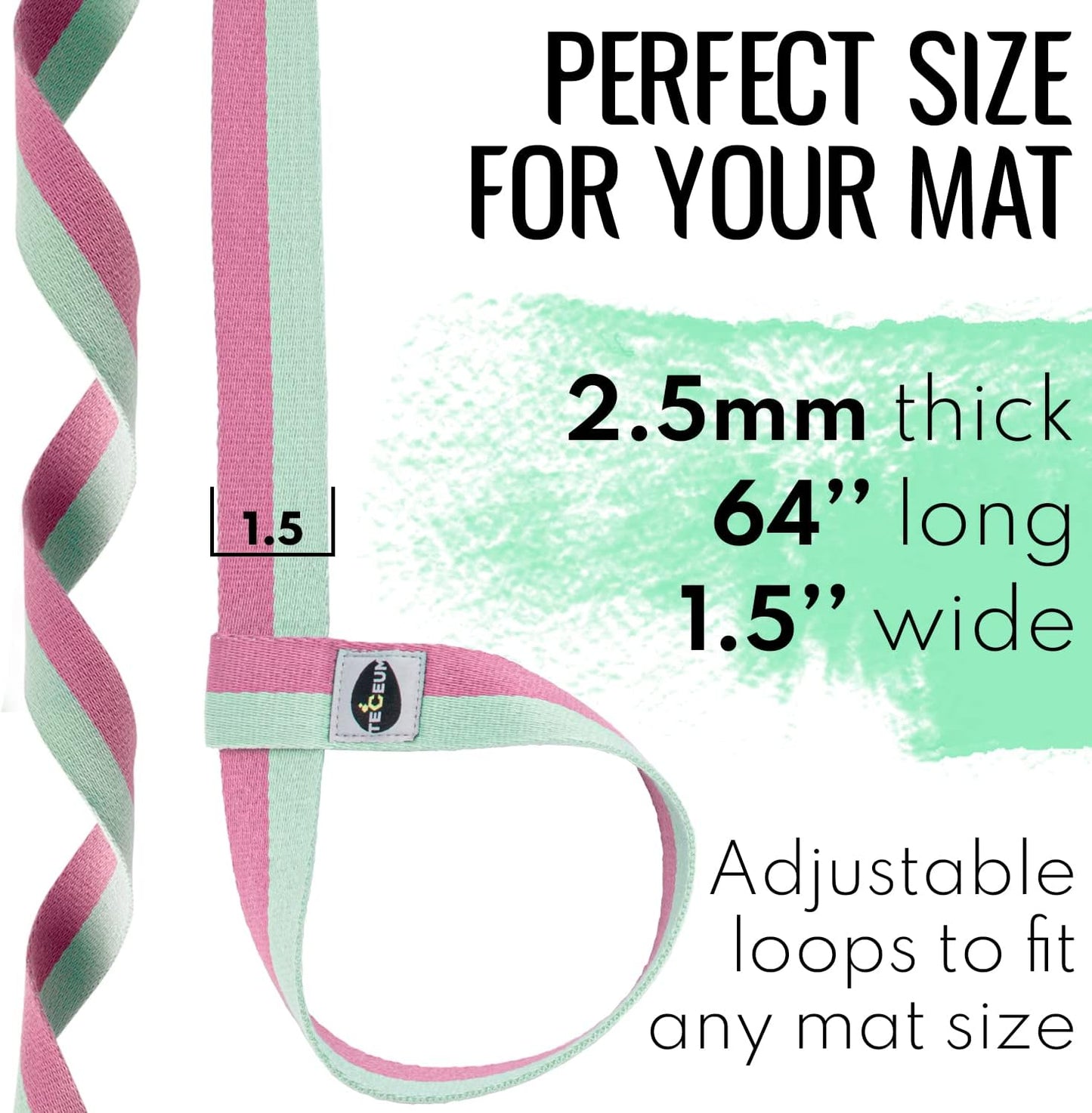 TECEUM Yoga Mat Strap – 30+ Colors – Adjustable Mat Holder Sling Carrier for All Mats [Mat Not Included]