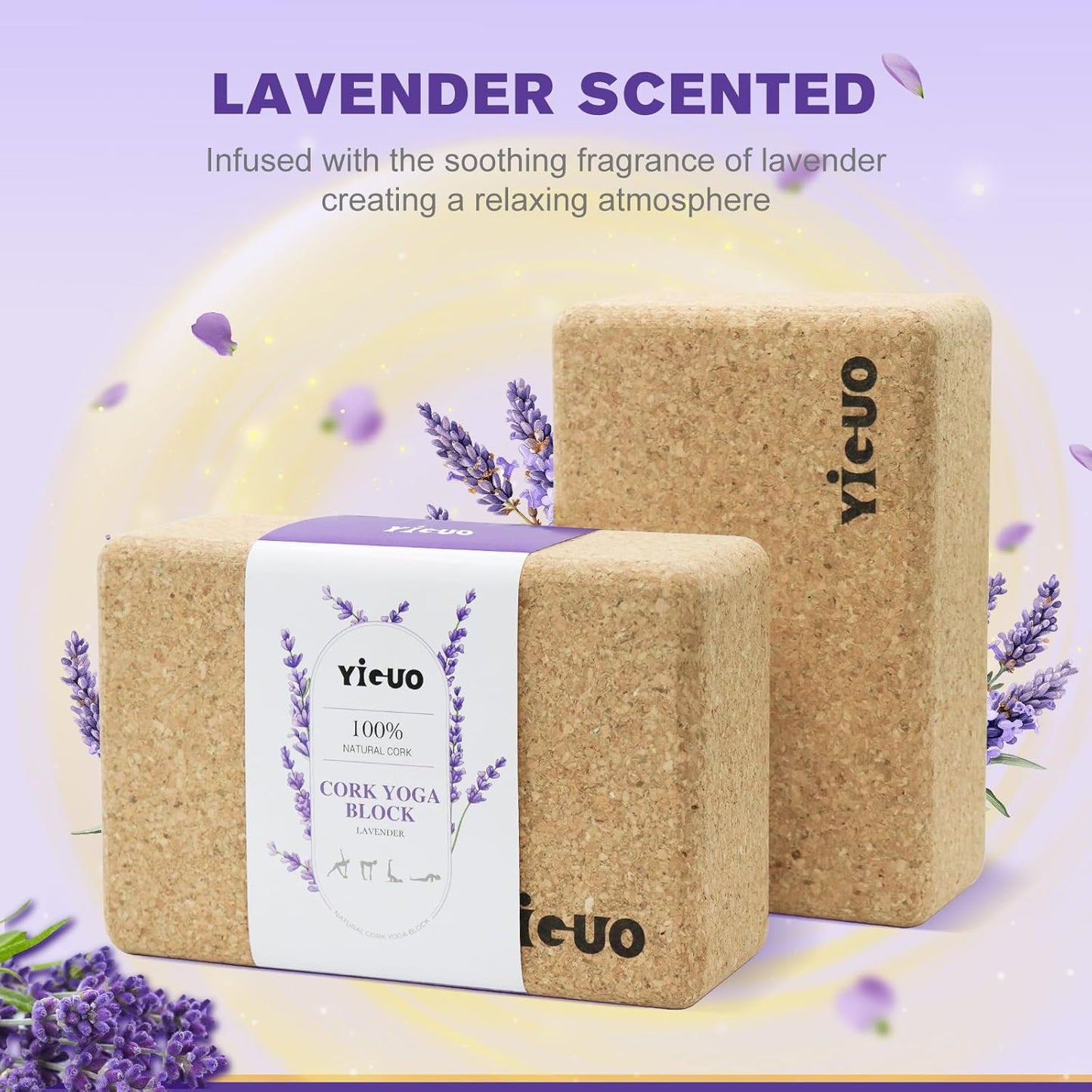 YIGUO 2 Pack Cork Yoga Blocks | Natural Eco-Friendly High Density Non-Slip Yoga Blocks for Women & Men | 9x6x3 Inches for Yoga, Pilates, Stretching