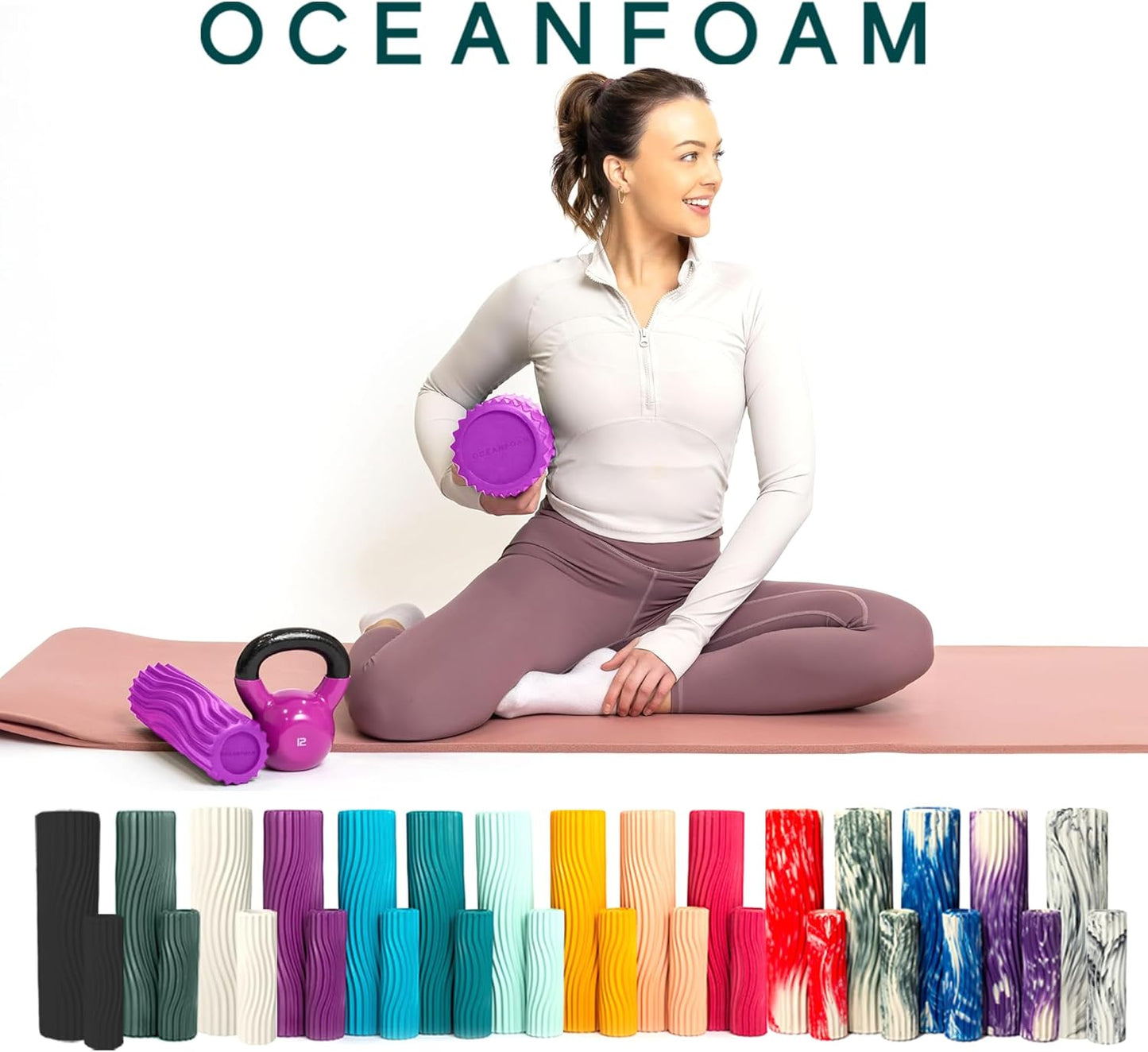 Oceanfoam Ripple Travel Foam Roller (11" x 3.35") Firm Mini Foam Roller for Physical Therapy, Deep Tissue Massage, Back Pain - High Density, Ergonomic Wave Textured - Yoga, Pilates, Exercise (Natural) - Colors A
