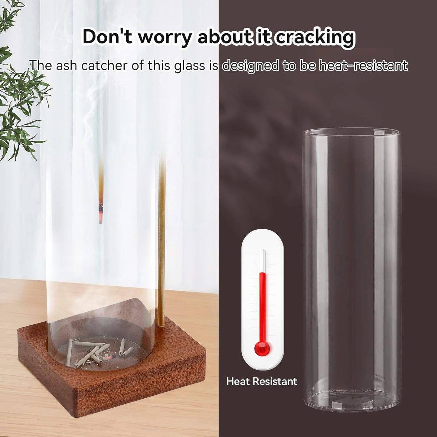 1 Pack Incense Holder for Sticks, Insence-Stick Holder Ash Catcher with Removable Glass [Anti-Ash Flying], Mess-Free Incense Burner Holder, Perfect for Meditation Yoga Relaxation, Home Decor