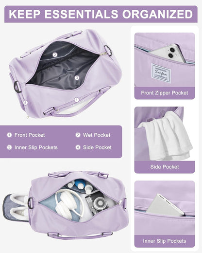 Gym Bag Womens Mens with Shoes Compartment and Wet Pocket Travel Duffel Bag for Women for Plane Sport Gym Tote Bags Swimming Yoga Waterproof Weekend Overnight Carry on Bag Hospital Holdalls - Colors C