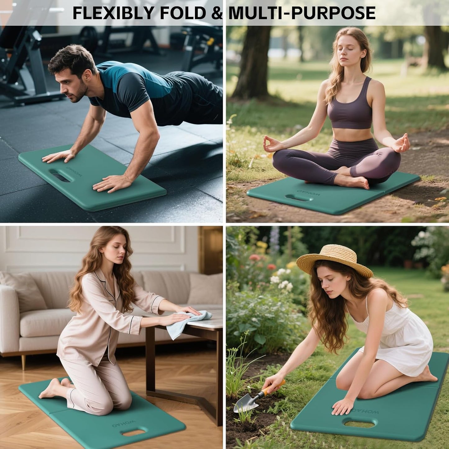 Yoga Knee Pad - Foldable Non-Slip POE Cushion, Folding Support Pad with Handle, Lightweight & Portable for Yoga, Pilates, Fitness