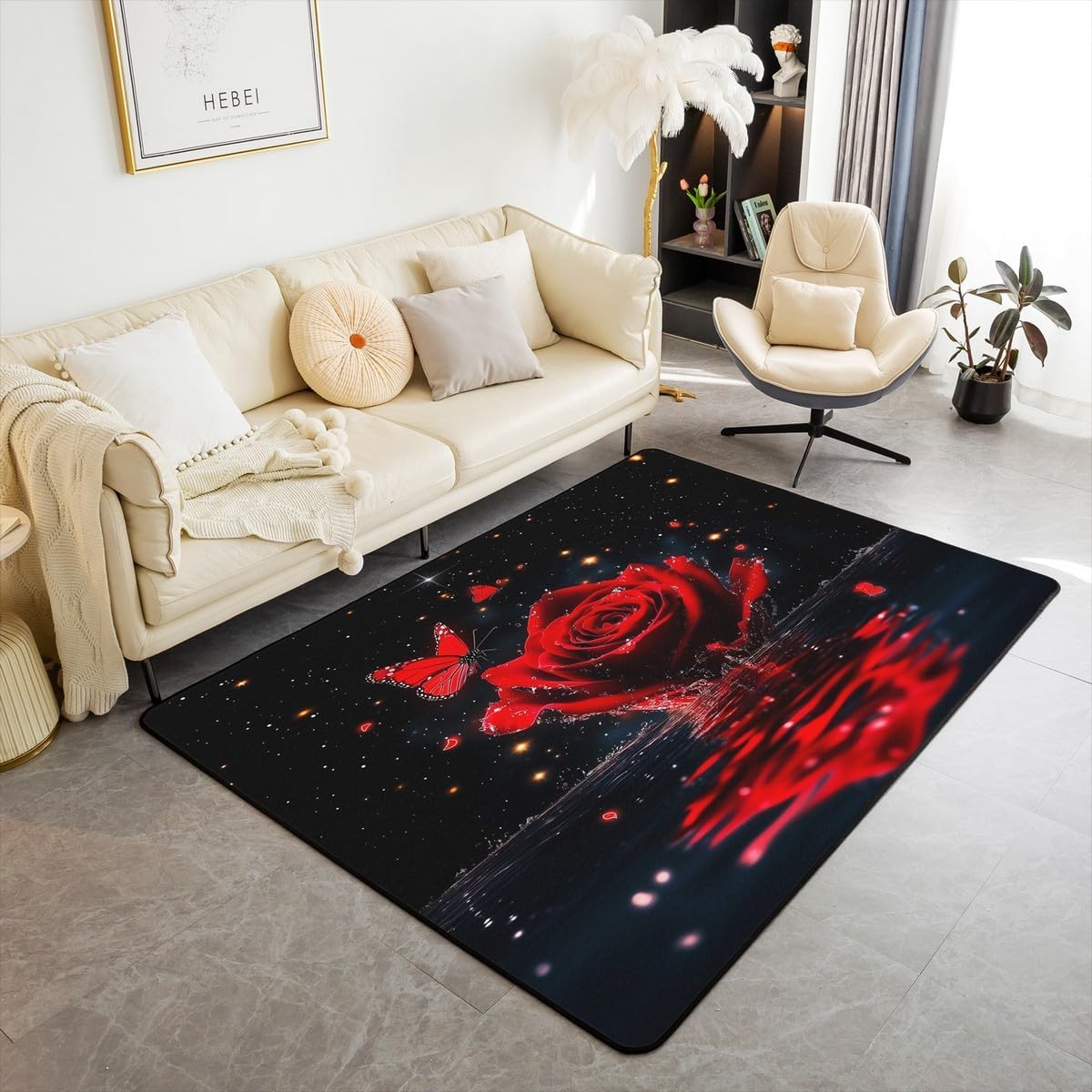Feelyou Floral Rose Indoor Floor Mat Set,Romantic Blue Rose Rugs for Living Room Bedroom Area Rug 3x5,Boys Girls,Botanical Flower Rose Accent Rug Doormats Floor Mat for All Season