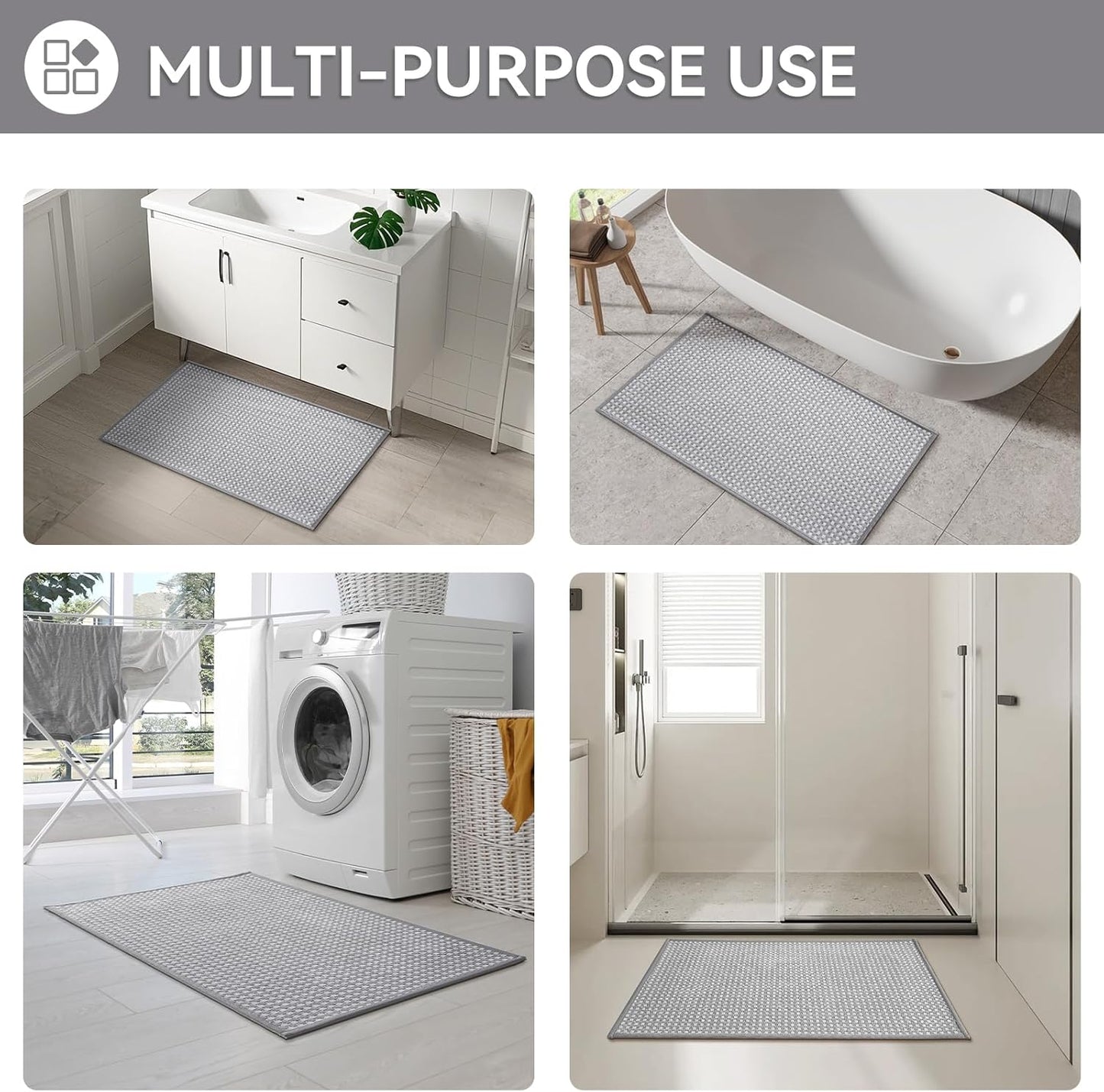 YDKGL Non Slip Long Bath Mat Bathroom Runner, Rubber Backing Ultra Thin Bathroom Rugs Fit Under Door Quick Dry Super Absorbent Washable Bath Rug Shower Mat for Bathtub Sink Floor, Dark Gray 17"x47"