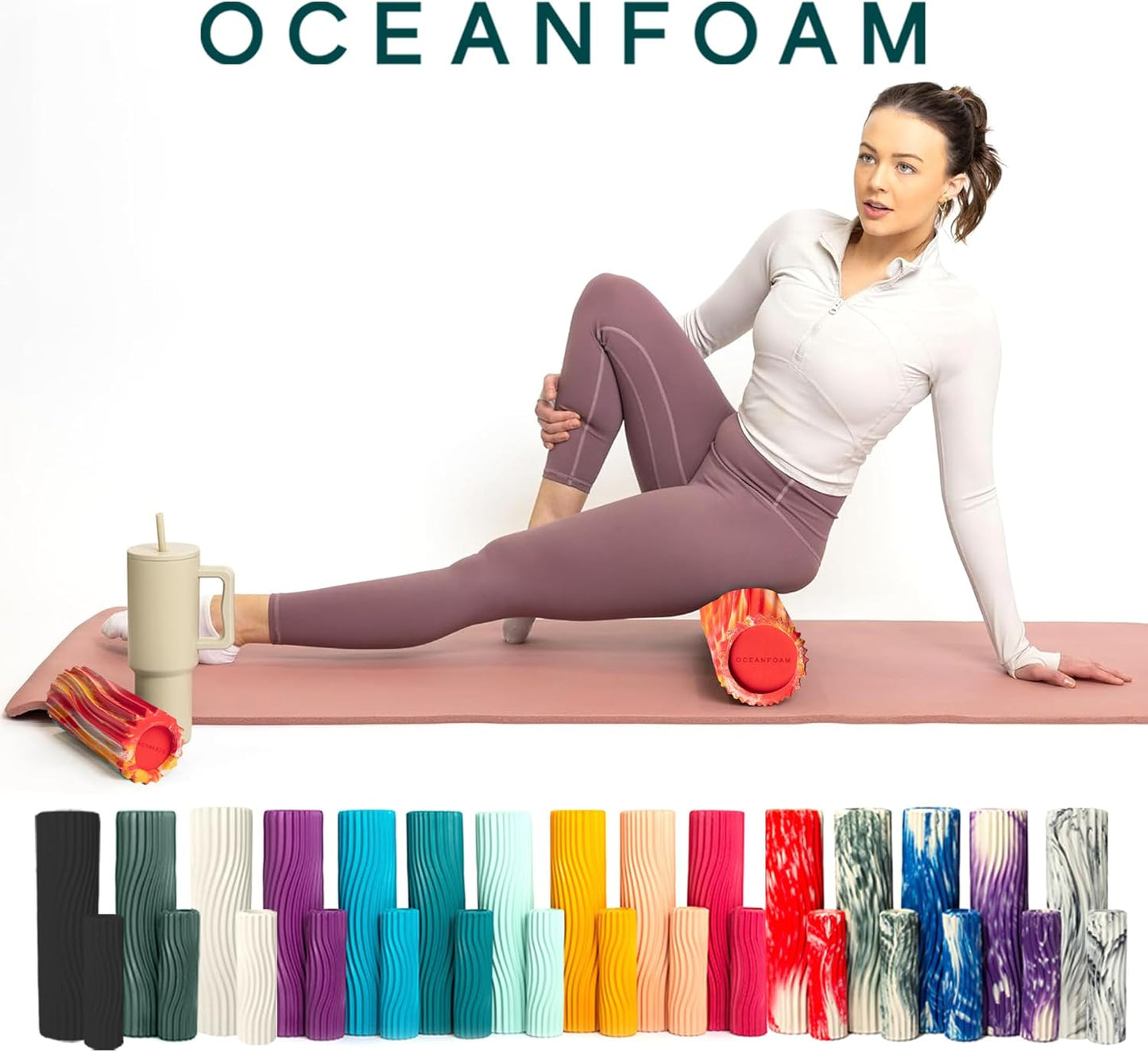 Oceanfoam Ripple Travel Foam Roller (11" x 3.35") Firm Mini Foam Roller for Physical Therapy, Deep Tissue Massage, Back Pain - High Density, Ergonomic Wave Textured - Yoga, Pilates, Exercise (Natural) - Colors A