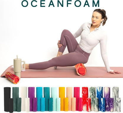 Oceanfoam Ripple Travel Foam Roller (11" x 3.35") Firm Mini Foam Roller for Physical Therapy, Deep Tissue Massage, Back Pain - High Density, Ergonomic Wave Textured - Yoga, Pilates, Exercise (Natural) - Colors A
