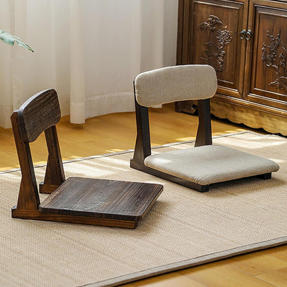 Japanese Floor Chair with Back Support, Solid Wood Meditation Chair, Japanese Style Floor Seating Tatami Floor Seats with Cushion for Coffee Table, Low Tea Table，Living Room, Bedroom, Bay Window