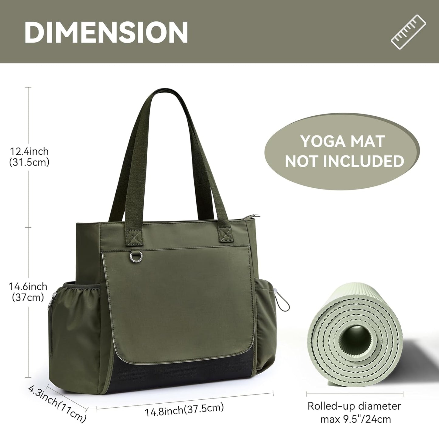 WLLWOO Gym Tote Bag Thick Yoga Mat Bag with Breathable Mesh Holder Carryall Waterproof Wet Pocket For Pilates Travel Beach Workout Women