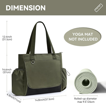 WLLWOO Gym Tote Bag Thick Yoga Mat Bag with Breathable Mesh Holder Carryall Waterproof Wet Pocket For Pilates Travel Beach Workout Women