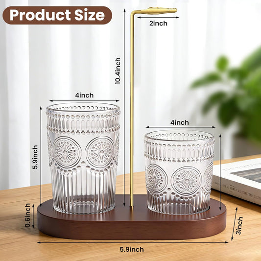 2 in 1 Incense Holder for Sticks, Vintage Glass Upside Down Incense Burner with Removable Ash Catcher & Solid Wood Base, Anti-Ash Flying Catcher for Meditation, Yoga, Spa & Home Decor- Brown