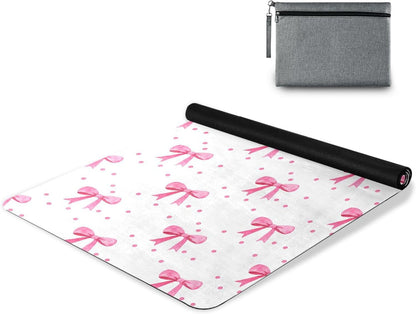 Pink Bows Yoga Mat, 71” x 26” Non-Slip Sports Yoga Mat with Storage Bag, for Indoor and Outdoor Fitness Exercise, Pilates