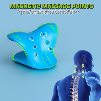 Neck Stretcher Cervical Traction Pillow with Magnetic Therapy Acupressure, Neck and Shoulder Relaxer for TMJ Pain Relief, C-Shaped Arch Design Chiropractic Pillow, Spine and Neck Corrector