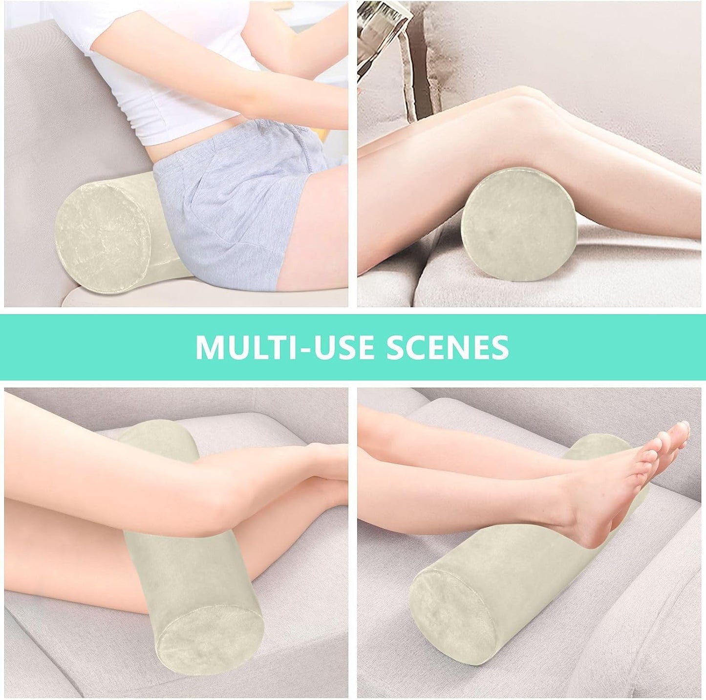 Yuiboo Bolster Pillow Yoga Beige Firm Neck Roll Pillow 5.5" x 17" Small Round Pillows Decorative Throw Pillows Cylinder Body Pillow Cover Back Support Pillow