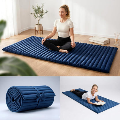 Leewadee - Kapok Roll Mat – Handcrafted Folding Sleep & Relaxation Mattress from Thailand, Ideal as Guest Bed, Camping Mat, Yoga Mat or Traditional Futon, 75 x 39 inches, Anthracite