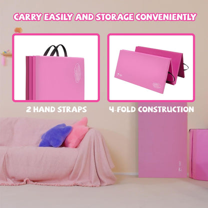 Kangaroo Hoppers Gymnastics Tumbling Mats for Kids, Foldable Gym Mat with Carrying Handles for Home Activity Play