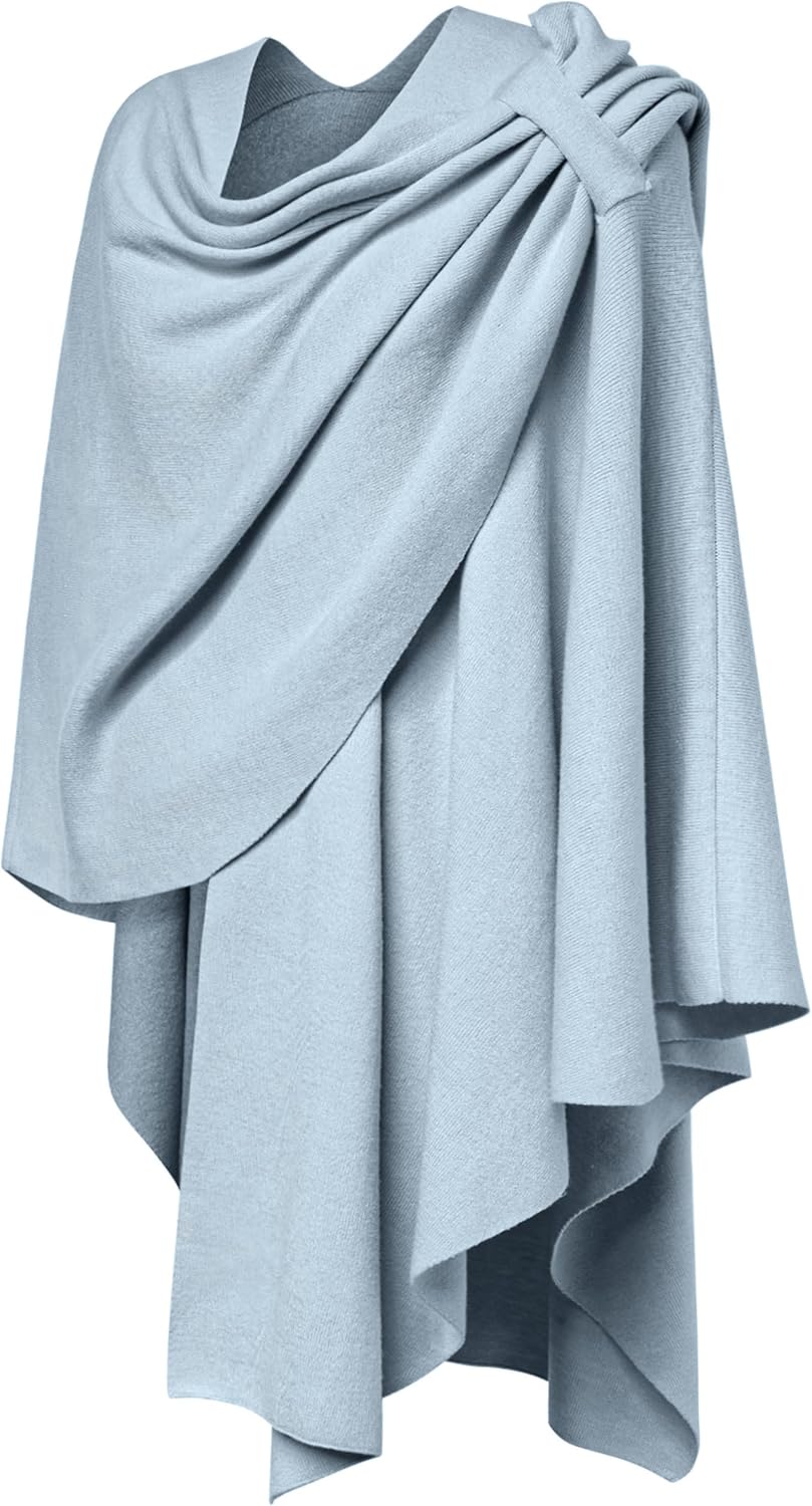 PULI Womens Large Cross Front Poncho Sweater Wrap Topper Knitted Elegant Shawls Cape for Fall Winter