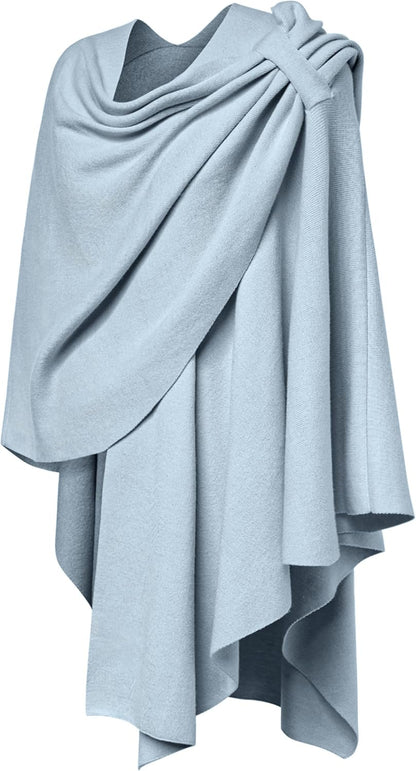 PULI Womens Large Cross Front Poncho Sweater Wrap Topper Knitted Elegant Shawls Cape for Fall Winter