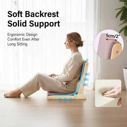 Tiita 2Pcs Floor Games Chair, Foldable Meditation Tatami Chairs, Backrest Chair with Cushion, Living Room Chair Seat, Wood Grey