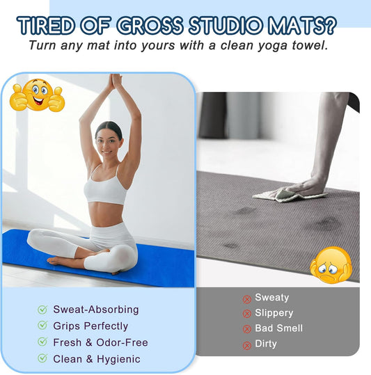 Yoga Mat Towel, Extra Thick (600GSM) Soft Hot Yoga Towel, Non-Slip and Sweat Absorbent for Hot Yoga, Bikram, Pilates, and Fitness, 72" x 27.5", Dual-Color, Grey/Pink