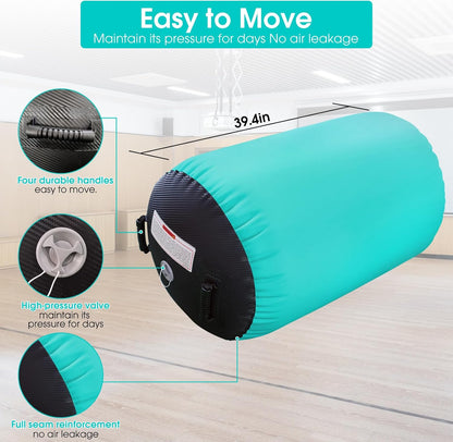 Gymnastics Air Barrel Roller Air Spot, Inflatable Tumbling Mat Tumble Track Gymnastic Equipment Balance Cylinder with Pump for Yoga Cheerleading Home Use Gym
