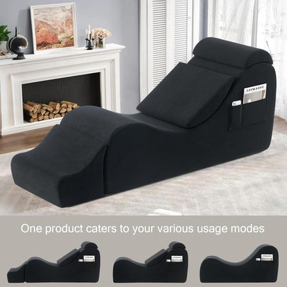 Yoga Chairs for Adults, Ergonomic Chaise Lounge Chair Indoor with Side Pocket, Lumbar Pillow, Ottoman, Yoga Chair Perfect for Stretching, Relaxation, Exercise, Used in Bedroom, Living Room (Blue)