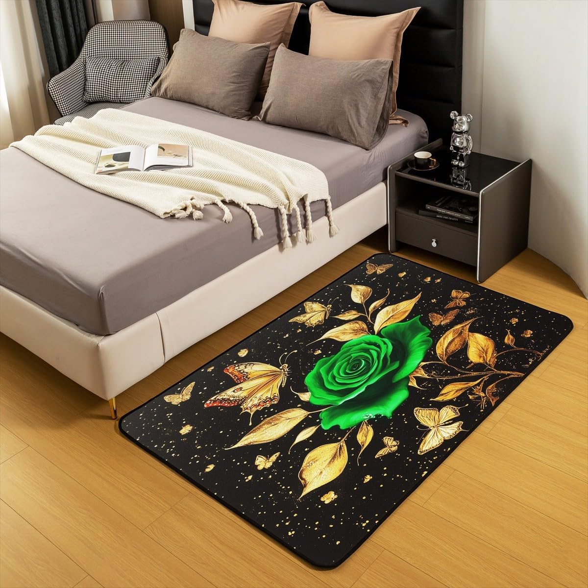 Feelyou Floral Rose Indoor Floor Mat Set,Romantic Blue Rose Rugs for Living Room Bedroom Area Rug 3x5,Boys Girls,Botanical Flower Rose Accent Rug Doormats Floor Mat for All Season