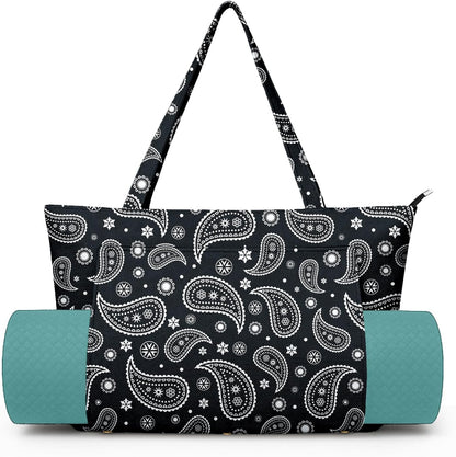 Yoga Bag for Women, Large Canvas Yoga Mat Tote Bag with Yoga Mat Carrier - Large Mat Pocket Fitness Tote for Pilates, Gym, Travel, Office & Beach