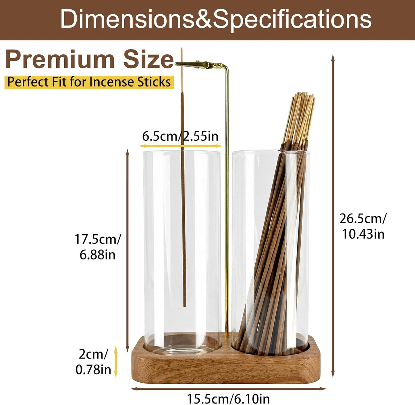 Incense Holder,Wooden Incense Holder for Sticks with 20 Incense Sticks, Anti-ash Incense Burner with Glass Ash Catcher for Meditation Yoga Spa Gift Home Decor
