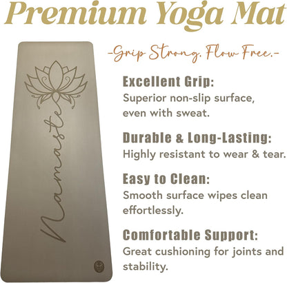 Premium PU Yoga Mat, 4.5mm Non Slip Natural Rubber Exercise Mat with Strap for Yoga, Pilates, Stretching & Fitness
