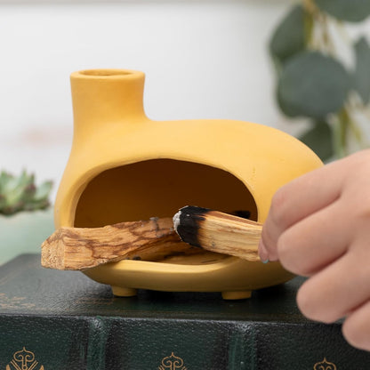 MOUGIGI Terracotta Palo Santo Holder - Modern Chiminea Incense Burner for Yoga, Meditation, and Energy Cleansing - Wood Sticks Dish, Sage Ash Catcher, Smudge Bowl, Cone Burner - Unique Meditation Gift