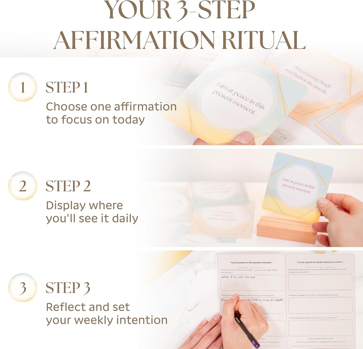 Affirmation Cards for Women with Guided Journal – 52 Positive Affirmations Cards, Wooden Stand & Daily Reflection Workbook, Mindfulness Cards for Desk, Self Care and Motivational Gift Set