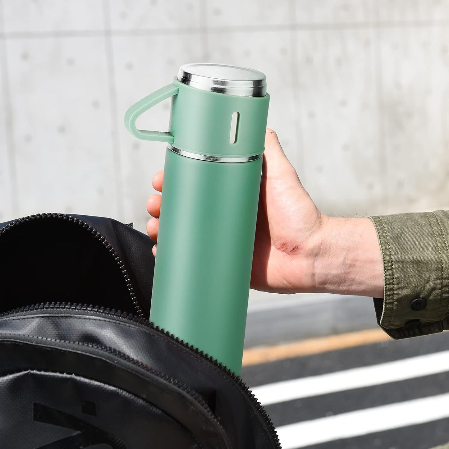 Stainless Steel Thermo 500ml/16.9oz Vacuum Insulated Bottle with Cup for Coffee Hot drink and Cold drink water flask.(Pink,Set)
