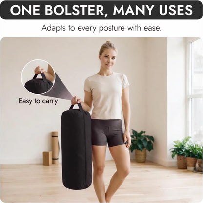 Yogikuti Iyengar Yoga Bolster for Restorative Yoga and Meditation – Lightweight Cotton Support Pillow with Handle for Easy Carry, Versatile for Pose Modification, Balance, Back Relief, and Relaxation