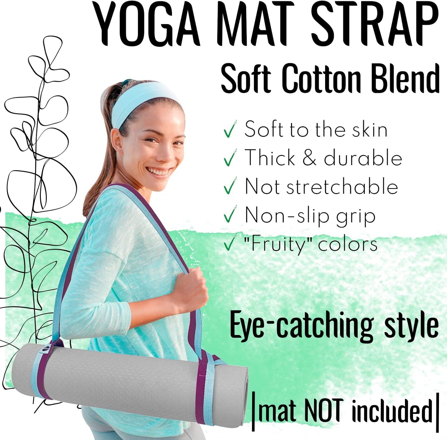 TECEUM Yoga Mat Strap – 30+ Colors – Adjustable Mat Holder Sling Carrier for All Mats [Mat Not Included]
