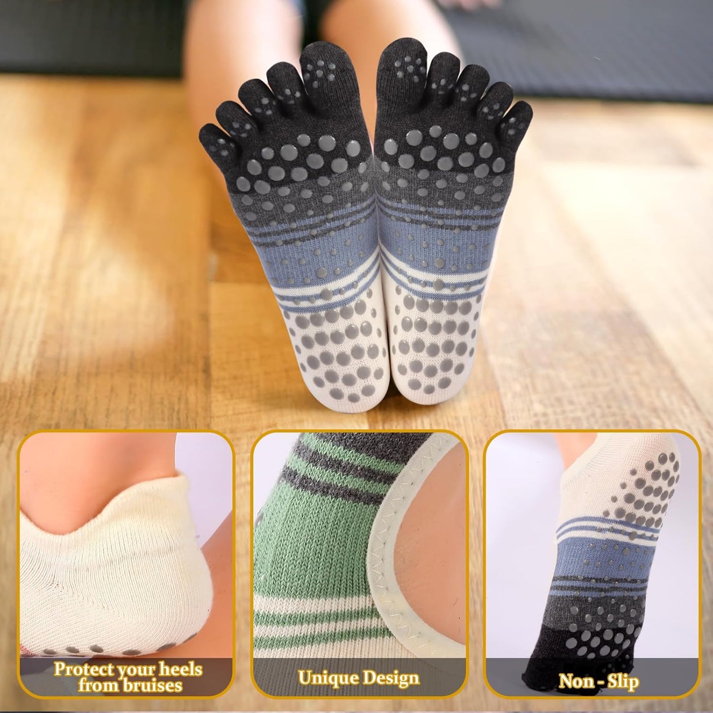 Pilates Socks with Grips for Women,Yoga Socks, Non-Slip Yoga Sock with Toe Separators, Pilates Non Slip Sock