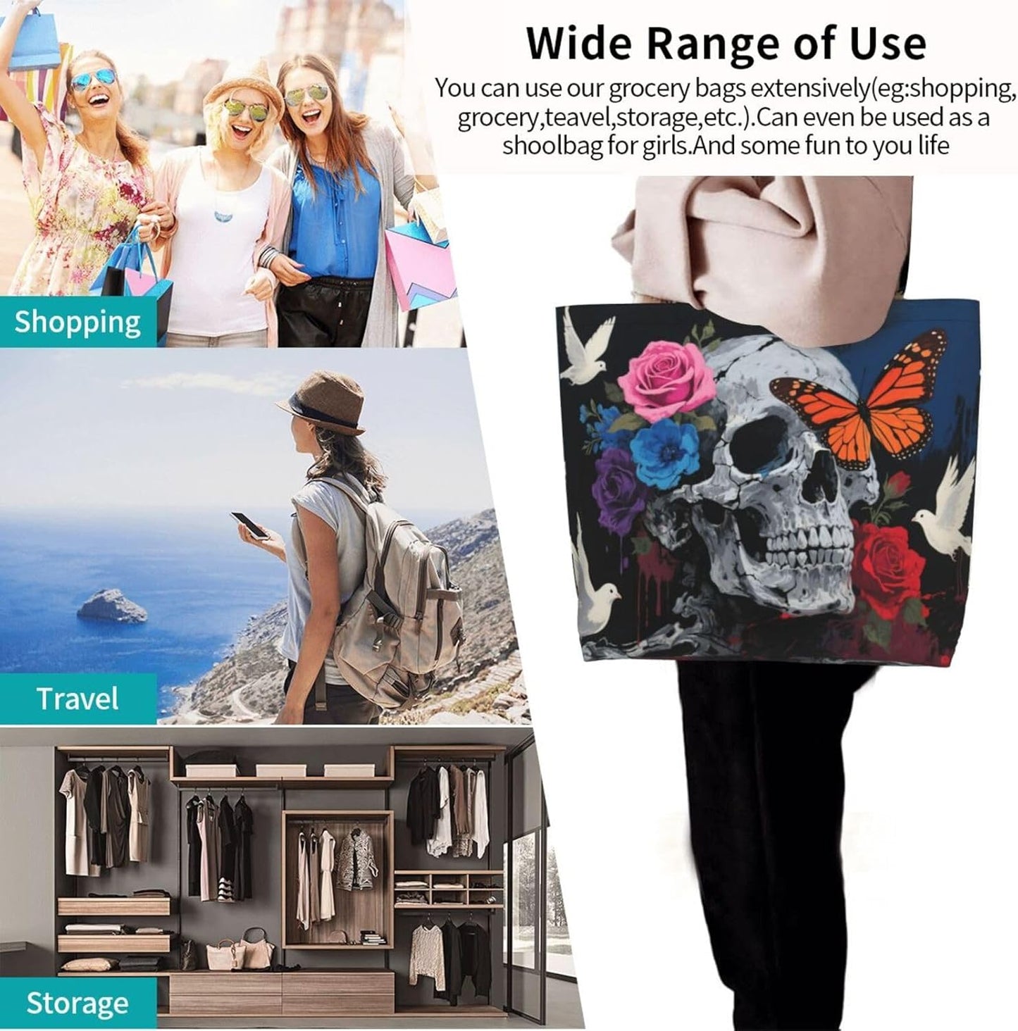 Tote Shoulder Bag Large Durable Reusable Eco-friendly Handbag Lightweight Stylish for Daily Use-19.7x15.7x5.9 Inch - Colors A
