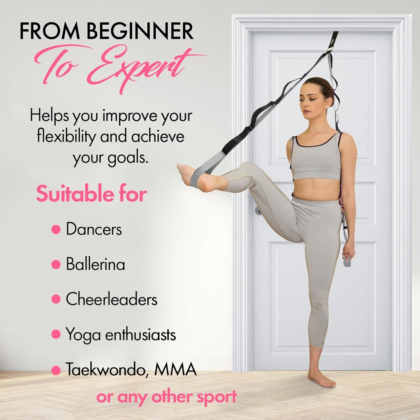 10-Loop Yoga Strap with Door Anchor – Stretch Strap for Flexibility, Deep Stretching, and Improved Balance – Perfect Yoga Accessory for All Fitness Levels