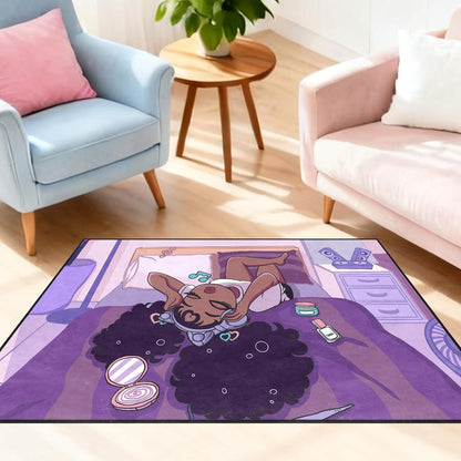 Black Girl Area Rug for Bedroom African Black Girls Floor Rugs for Living Room Playroom Cartoon Art Home Decor Soft Yoga Mats for Women Afro Purple 47" x 31" (2.7 x 3 Feet)