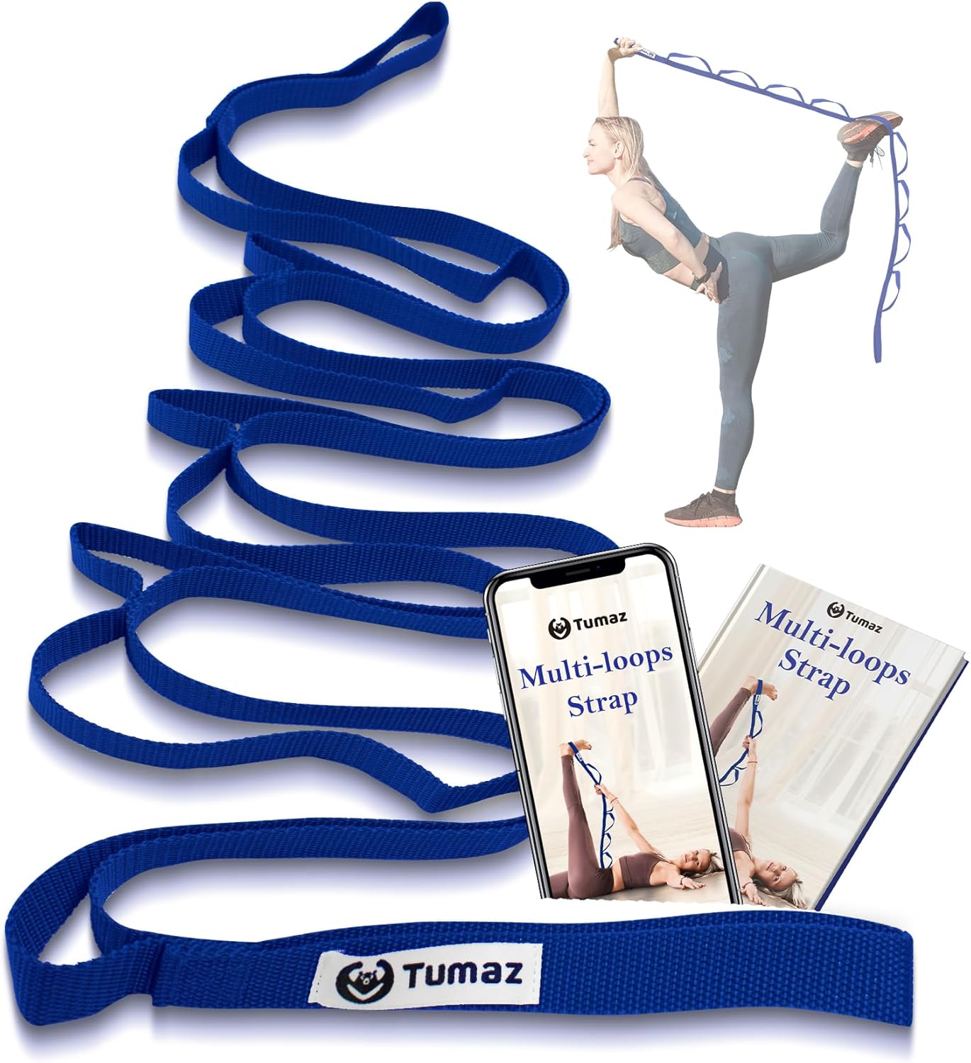 Tumaz Stretching Strap - 10 Loops & Non-Elastic Yoga Strap - Perfect Home Workout Stretch Strap for Physical Therapy, Yoga, Pilates, Flexibility