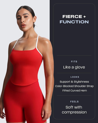 Aoxjox Women's Workout Sleeveless Color Block Lexi Tank Tops Contrasting Strap Cross Back Yoga Curve Longline Crop Top