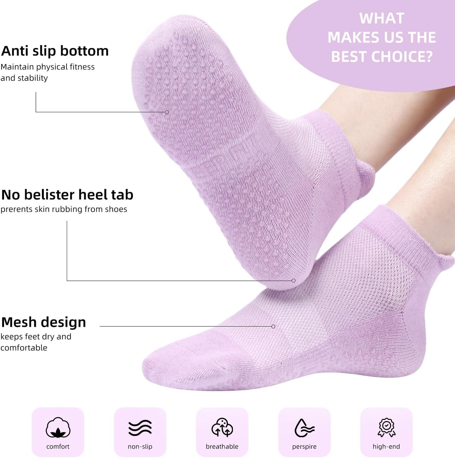 Acetin 4 Pairs Grip Socks Pilates Socks for Women
