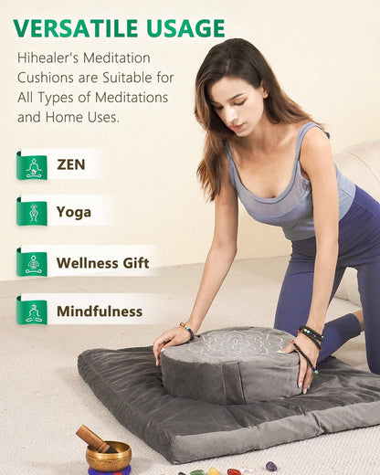 Hihealer Meditation Cushion, Traditional Tibetan Meditation Pillow Velvet Cover - Large Floor Cushion Seating for Adults - Yoga Buckwheat Bolster for Women、Moms