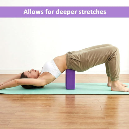 4 Pack High Density EVA Foam Yoga Blocks (9"x6"x3") - Non-Slip Lightweight Pilates Equipment for Stretching, Meditation & Balance Support (Purple)