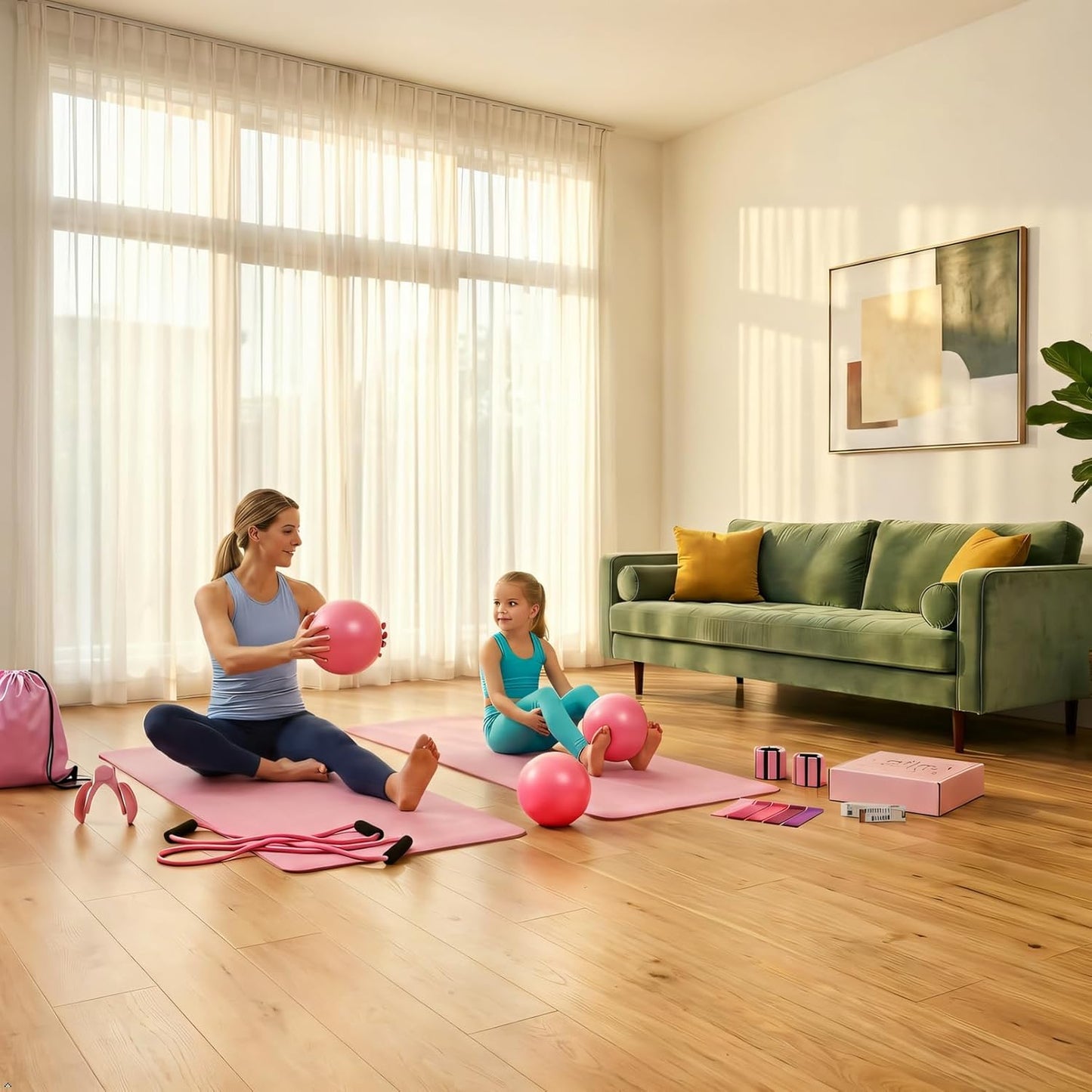 All-in-One Home Workout Kit for Women–Pilates Kit with Ankle Weights, Magic Circle 12 inch, Resistance Bands, Mini Pilates Ball, Carry Bag – Beginner Pilates Gift Set for Mother's Day, Birthday