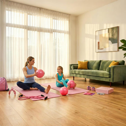 All-in-One Home Workout Kit for Women–Pilates Kit with Ankle Weights, Magic Circle 12 inch, Resistance Bands, Mini Pilates Ball, Carry Bag – Beginner Pilates Gift Set for Mother's Day, Birthday