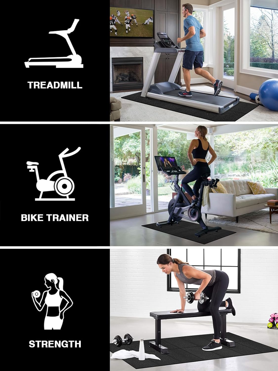 Treadmill Mat,70"x32",6mm Thickness Foldable Exercise Equipment Mat for Carpet Hardwood Floors, Compatible with Walking Pad,Spin Bike,Elliptical Trainer,Rowing Machine