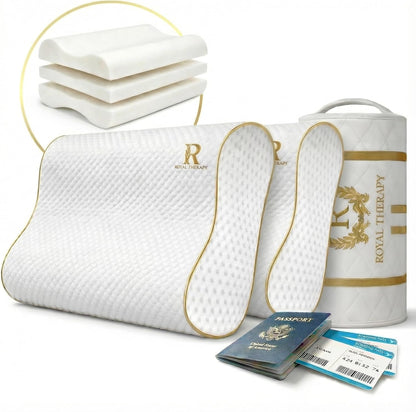 Royal Therapy Memory Foam Pillow, Queen Neck Pain Relief, Contour Cervical Pillow, for Neck and Shoulder Pain, Side, Back and Stomach Sleeper, 24x14x5 inches