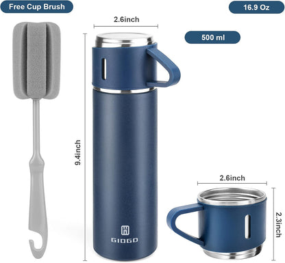 Stainless Steel Thermo 500ml/16.9oz Vacuum Insulated Bottle with Cup for Coffee Hot drink and Cold drink water flask.(Pink,Set)